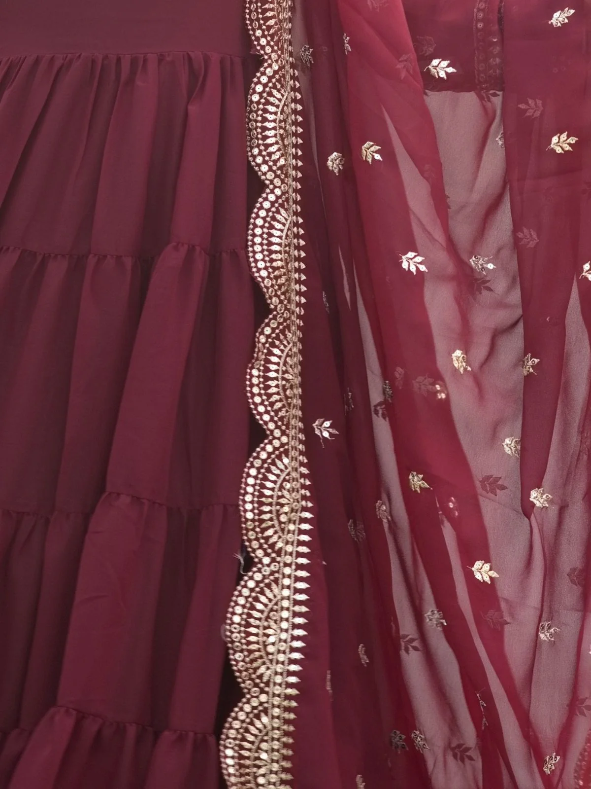 Odette Maroon Georgette Embroidered Stitched Kurta Set For Women - Image 4