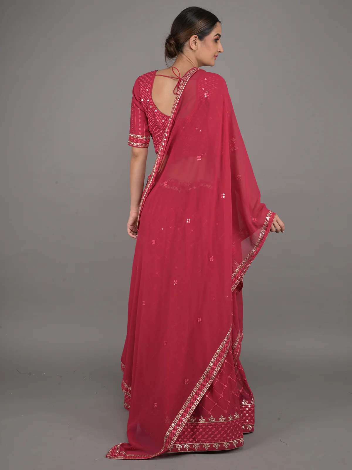 Odette Maroon Georgette Embroidered Stitched Lehenga Set For Women - Image 3