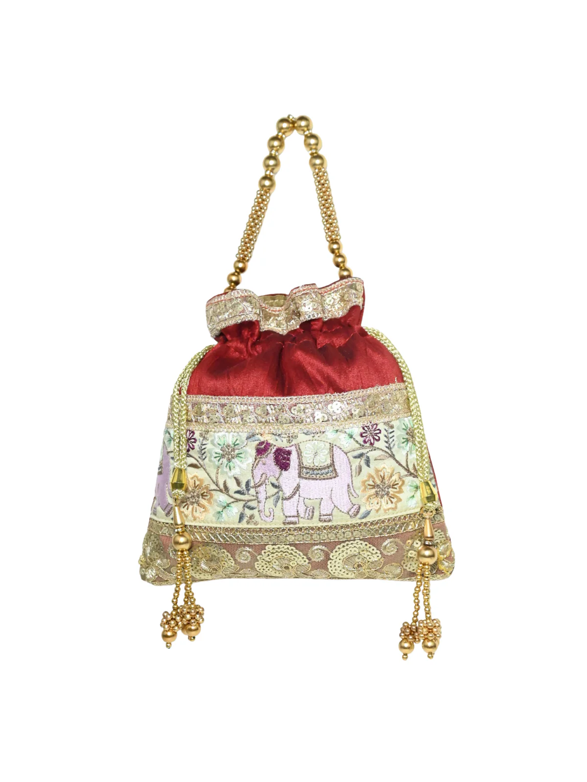Odette Maroon Jute Embroidered Potli For Women - Image 2
