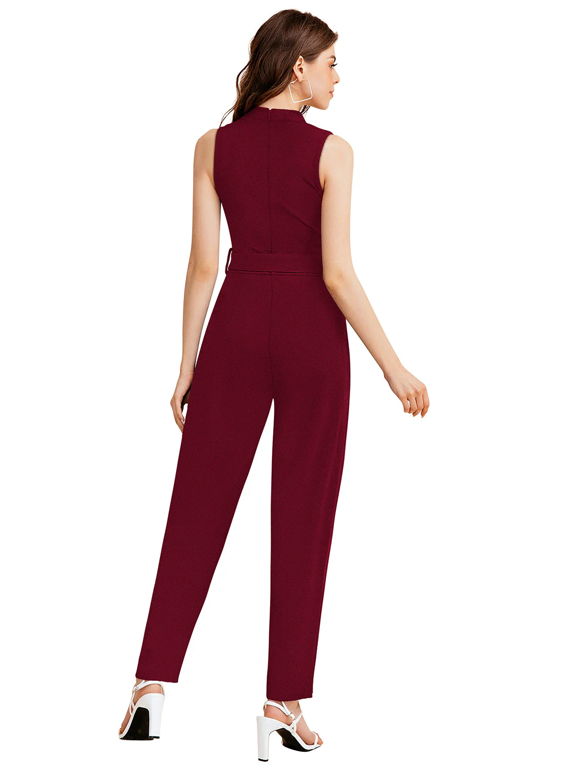 Odette Maroon  Knit Fabric Jumpsuit For Women - Image 4