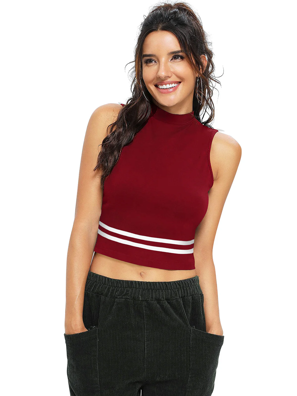 Odette Maroon Knit Fabric Top For Women - Image 2