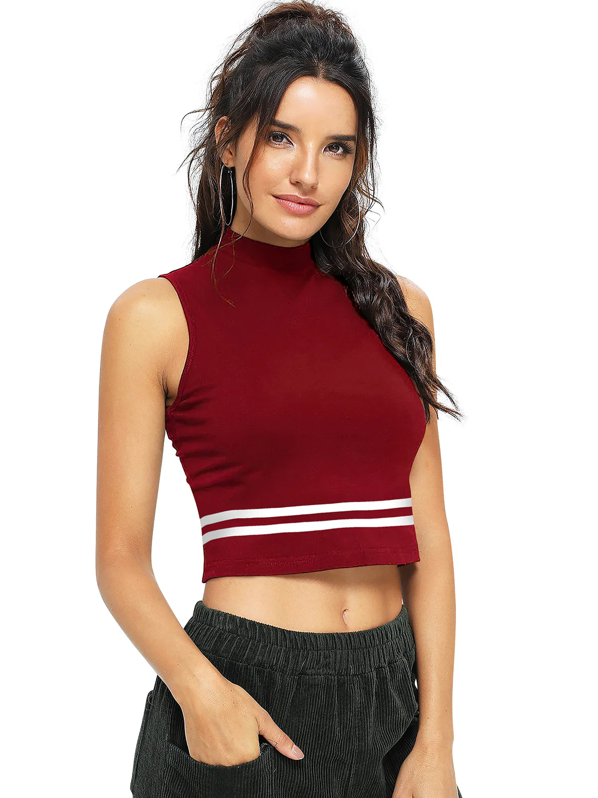 Odette Maroon Knit Fabric Top For Women - Image 3