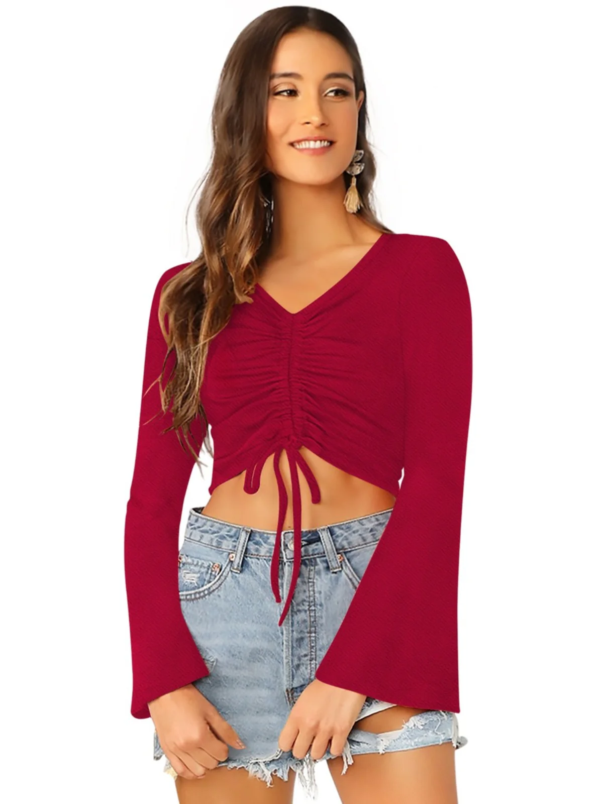 Odette Maroon Knit Fabric Top For Women - Image 2