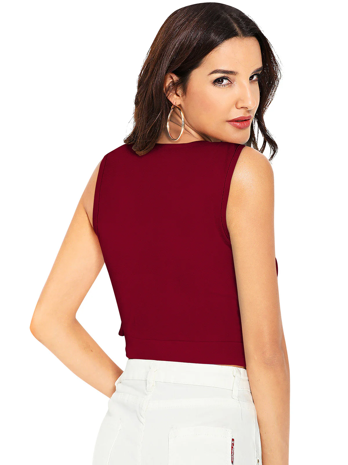 Odette Maroon Knit Fabric Top For Women - Image 4