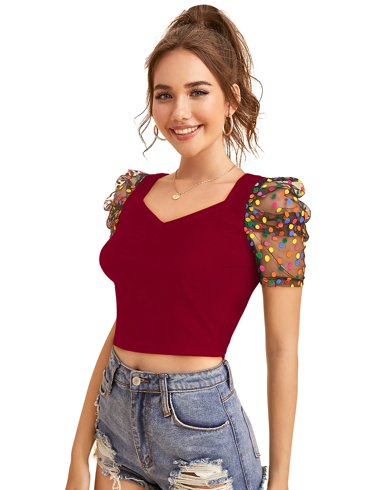 Odette Maroon Knit Fabric Top For Women - Image 3