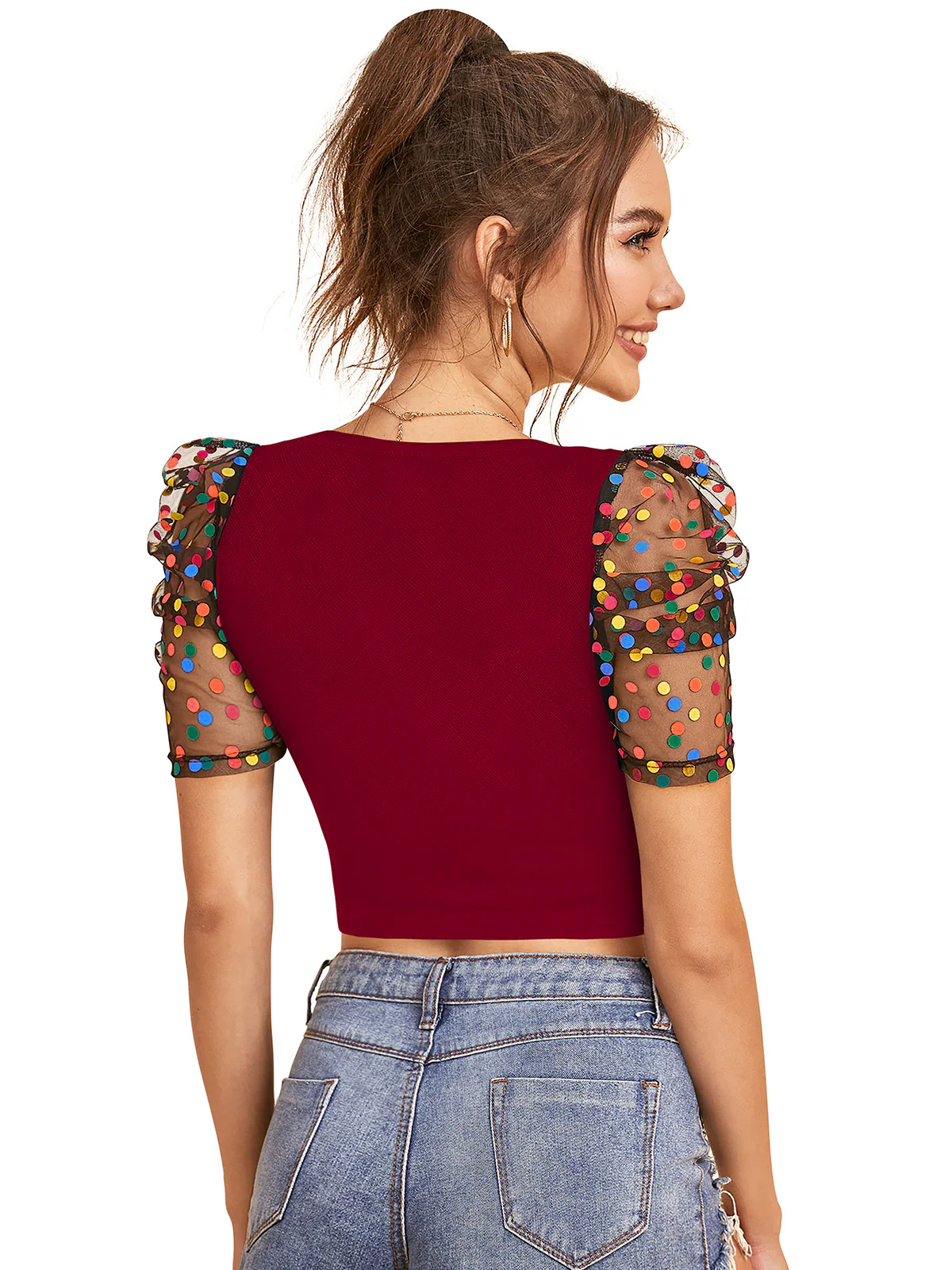 Odette Maroon Knit Fabric Top For Women - Image 4