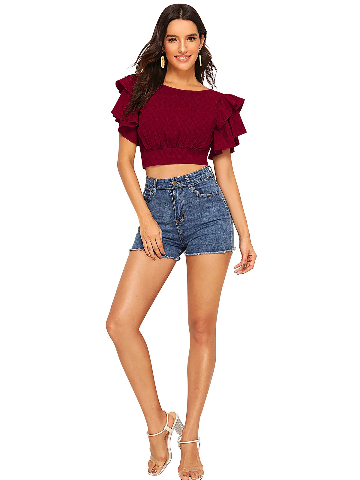 Odette Maroon Knit Fabric Top For Women - Image 3