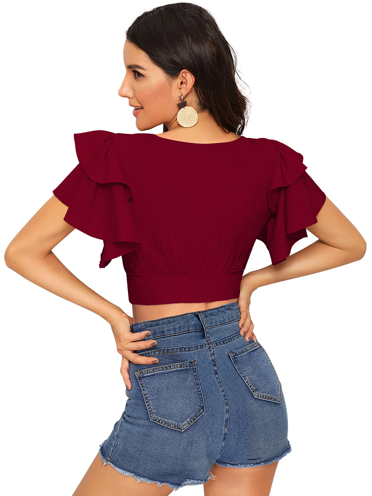 Odette Maroon Knit Fabric Top For Women - Image 5