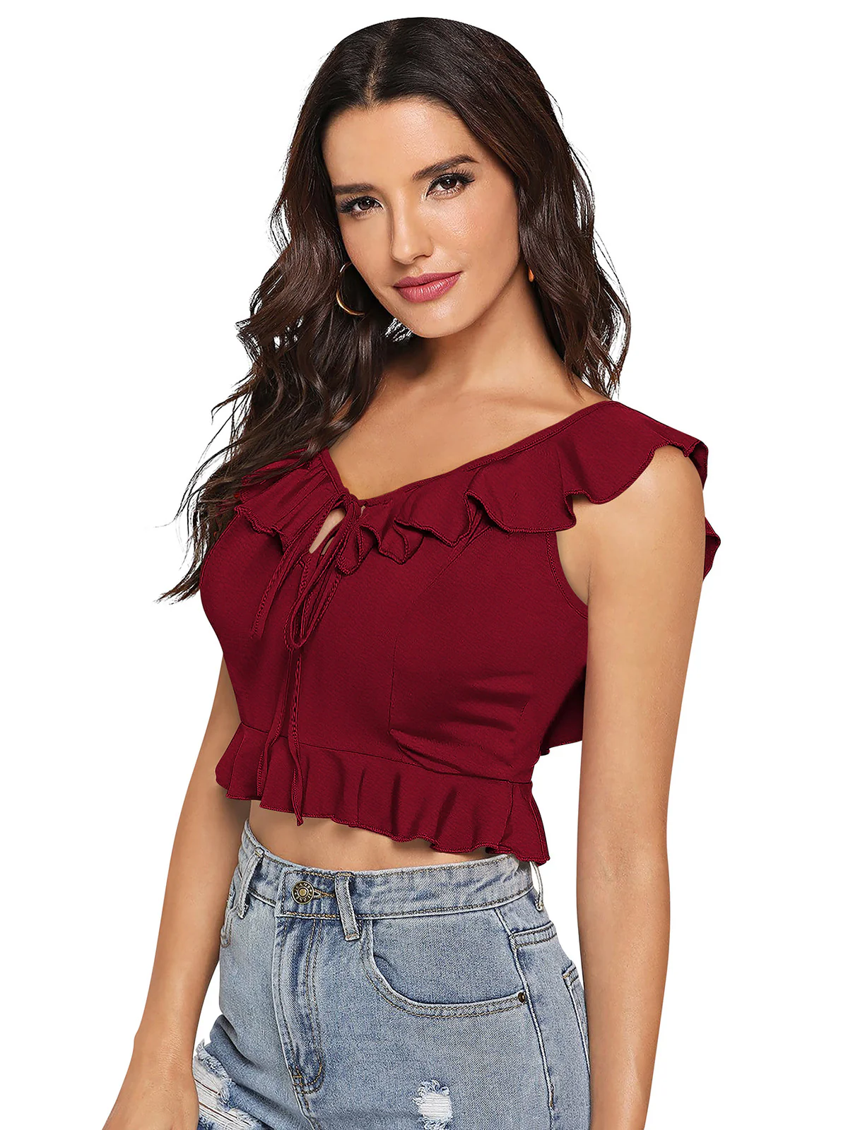 Odette Maroon Knit Fabric Top For Women - Image 3
