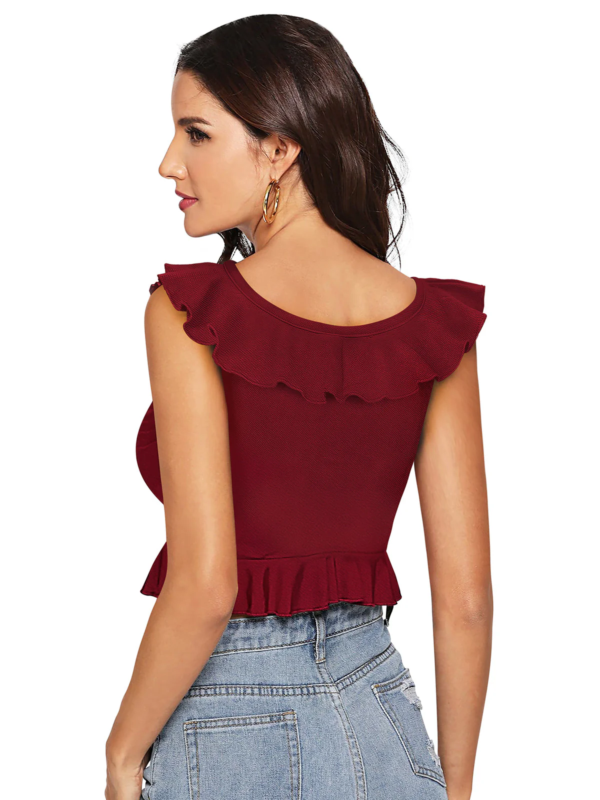 Odette Maroon Knit Fabric Top For Women - Image 4