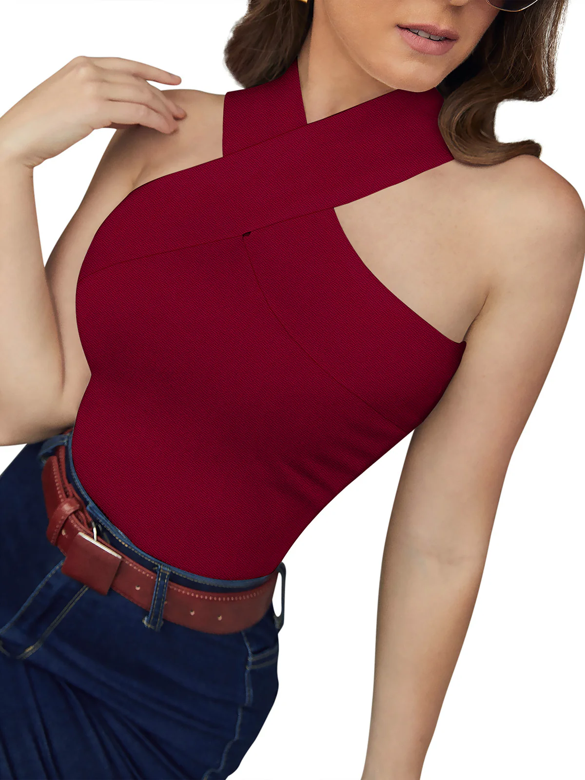 Odette Maroon Knit Fabric Top For Women - Image 3