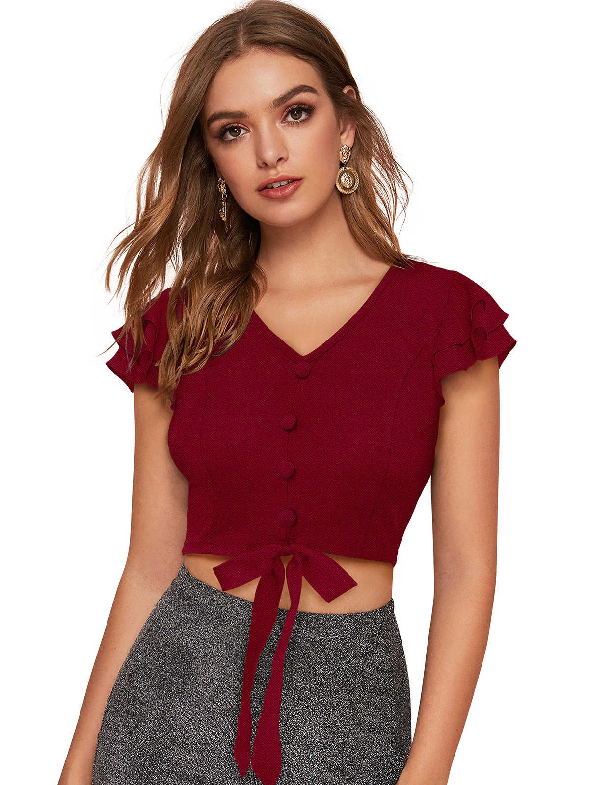 Odette Maroon Knit Fabric Top For Women - Image 2