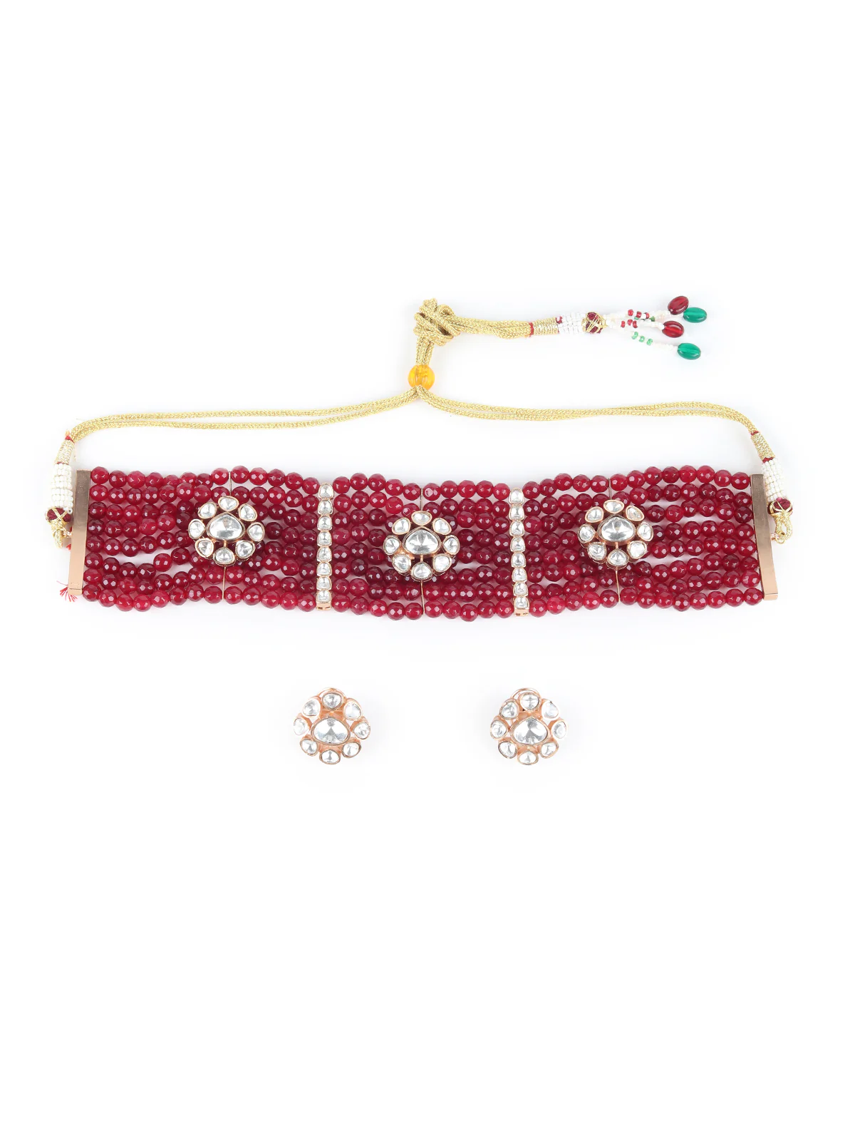 Odette Maroon Kundan and Beads Choker Set for Women - Image 2