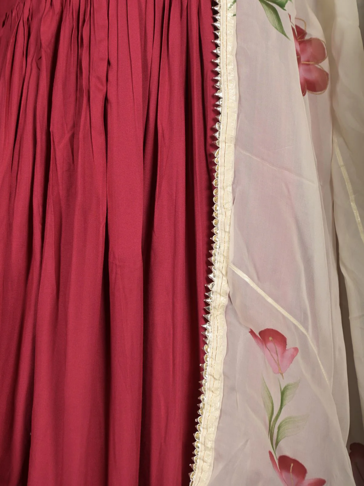 Odette Maroon Long Stitched Kurta Set With Dupatta For Women - Image 5