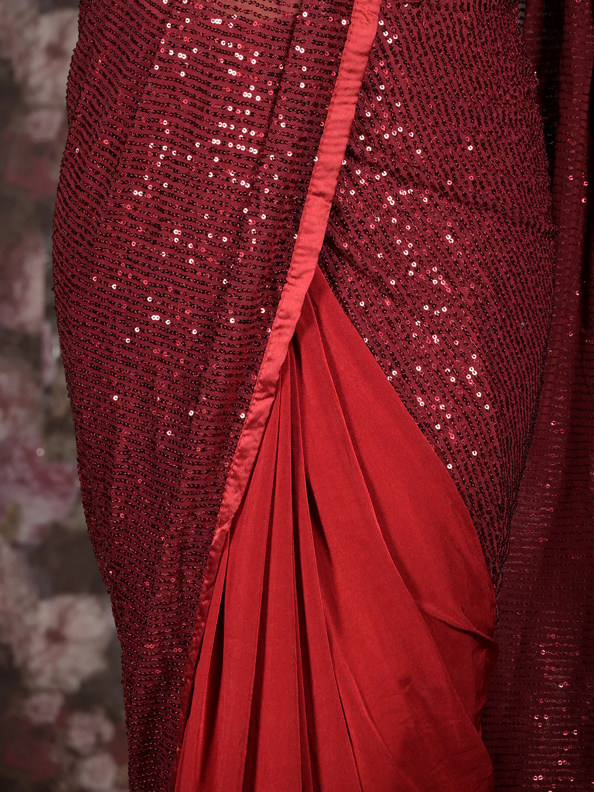 Odette Maroon Lycra Sequins Ready-to-Wear Saree with Stitched Blouse for Women - Image 7