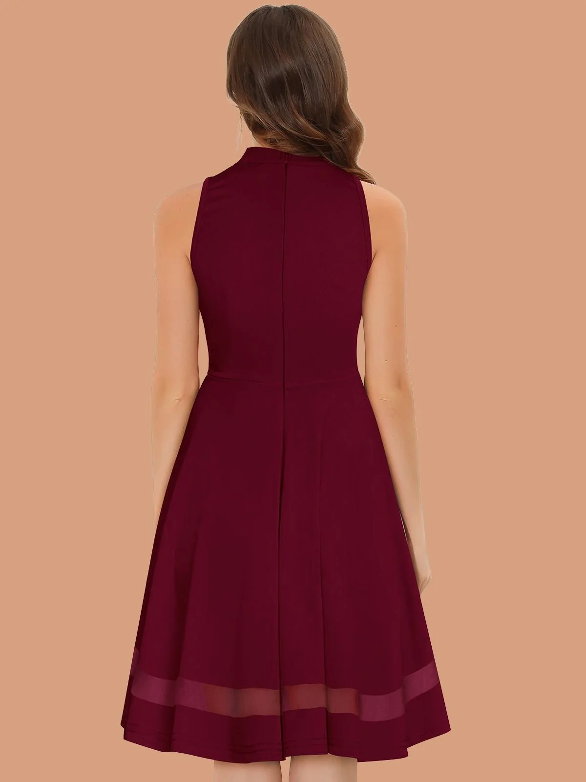 Odette Maroon Polyester Blend Solid Dress For Women - Image 3