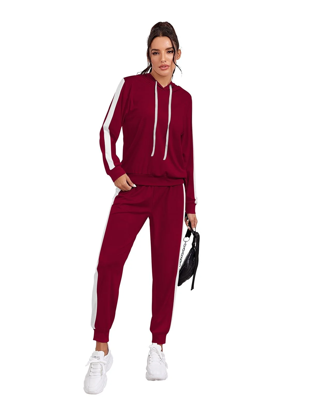 Odette Maroon Polyester Patterned Co-Ord Set For Women
