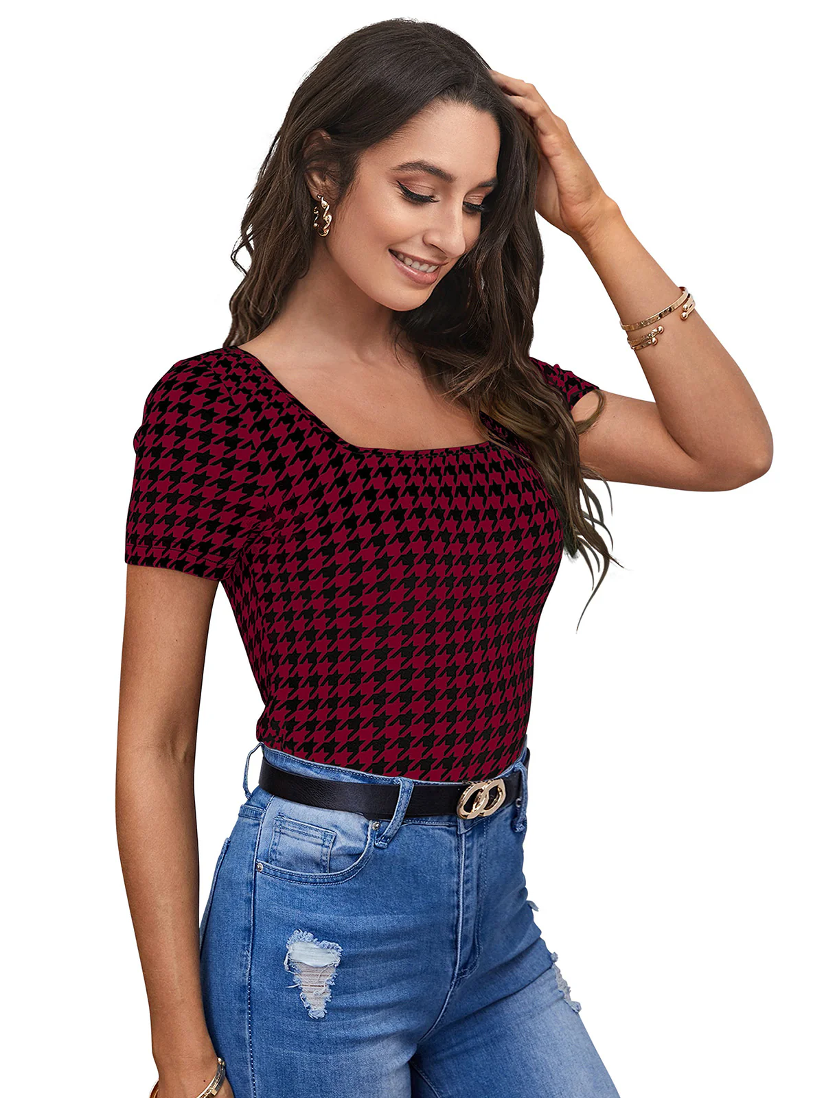 Odette Maroon Polyester Printed Top For Women - Image 2