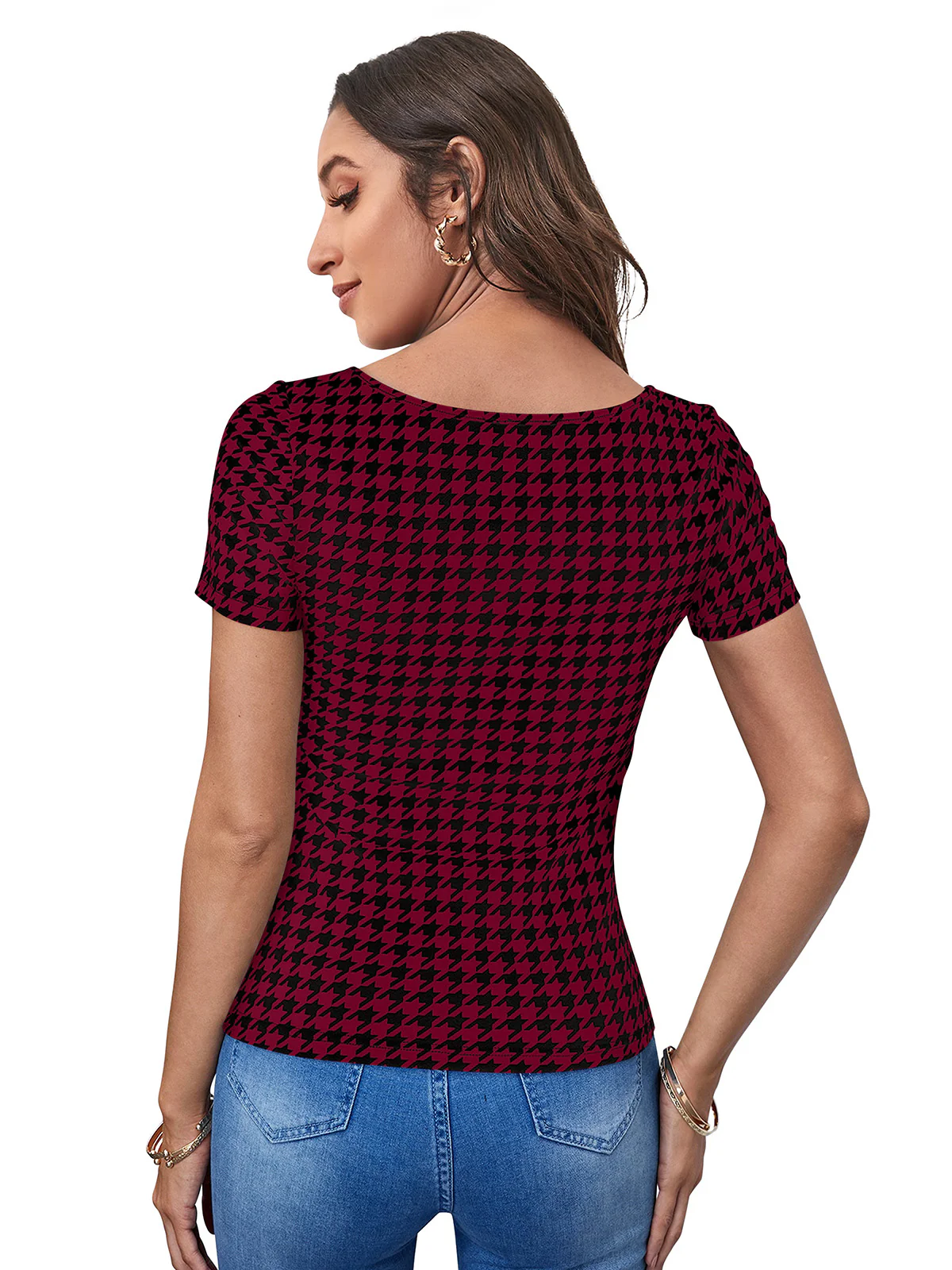 Odette Maroon Polyester Printed Top For Women - Image 4