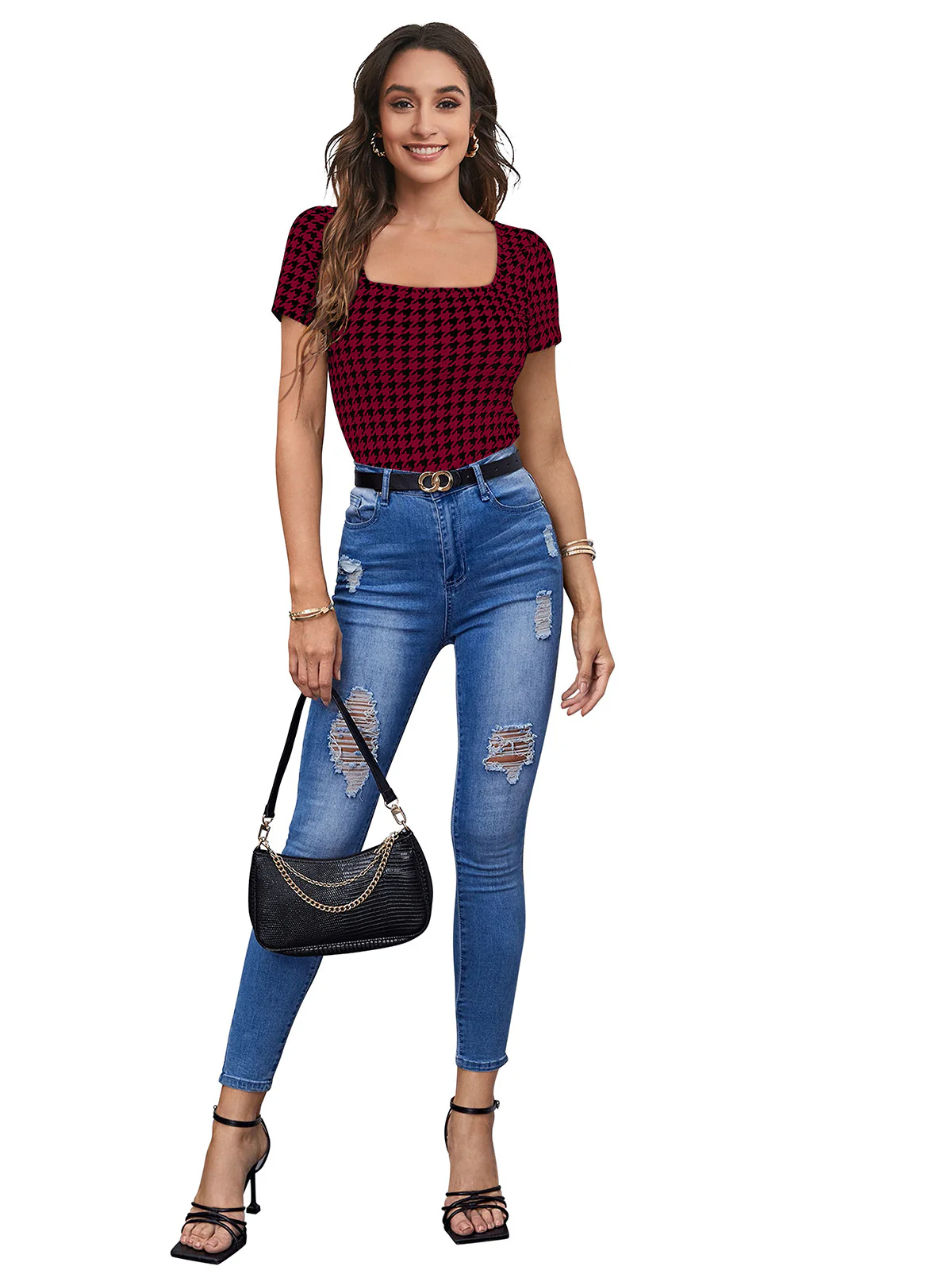 Odette Maroon Polyester Printed Top For Women - Image 5