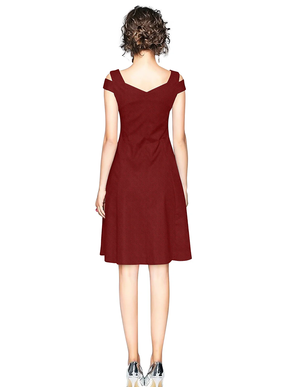 Odette Maroon Polyester Skater  Dress For Women - Image 4