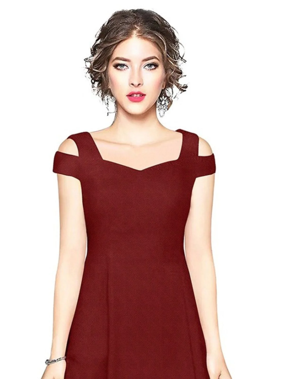 Odette Maroon Polyester Skater  Dress For Women - Image 5