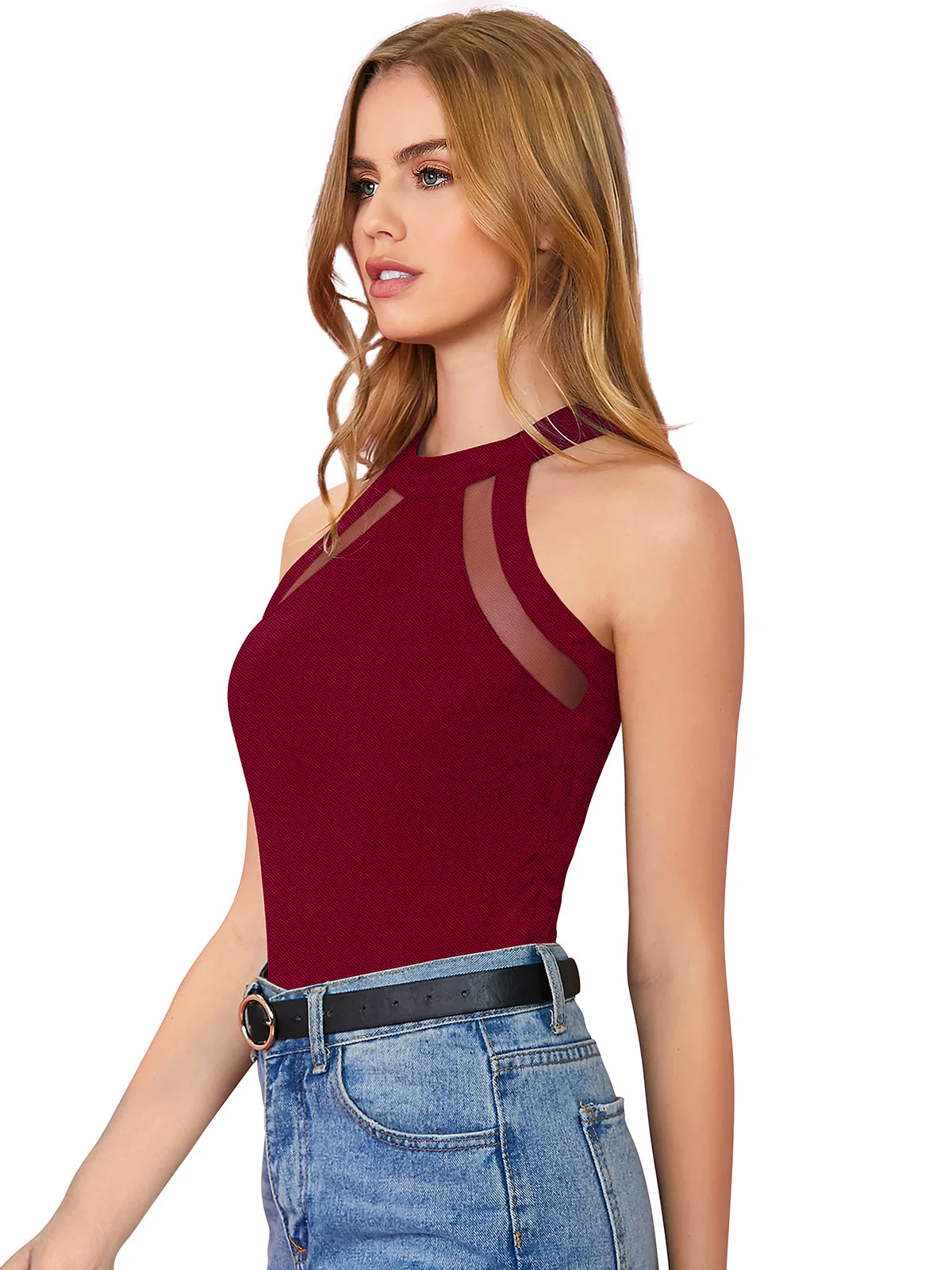 Odette Maroon Polyester Solid Top For Women - Image 2