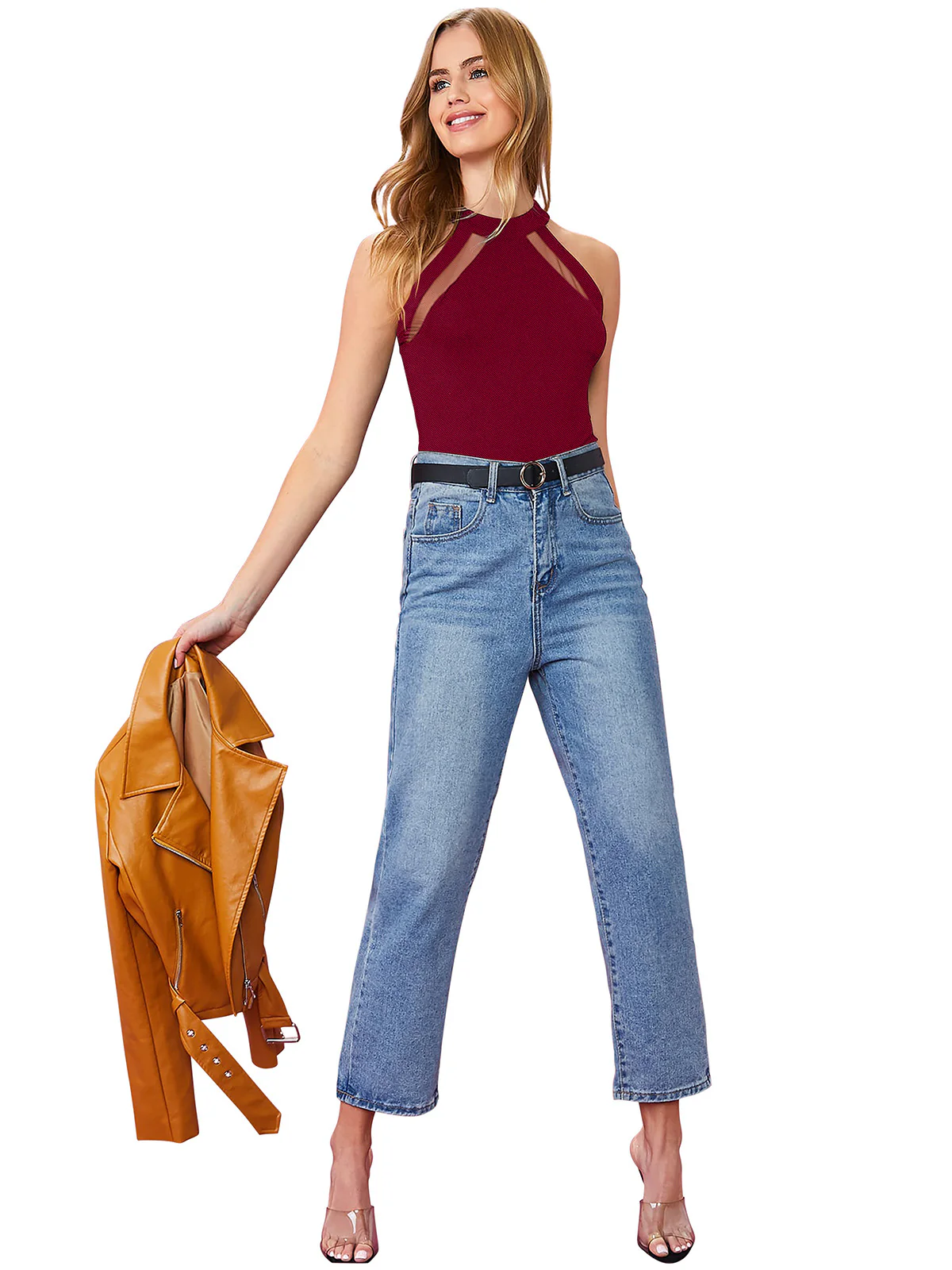 Odette Maroon Polyester Solid Top For Women - Image 5