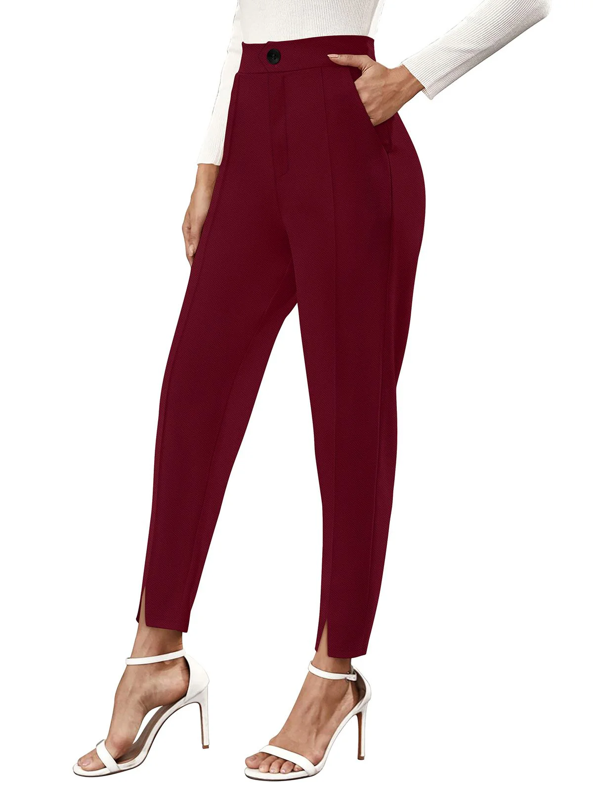 Odette Maroon Polyester Trouser For Women - Image 4