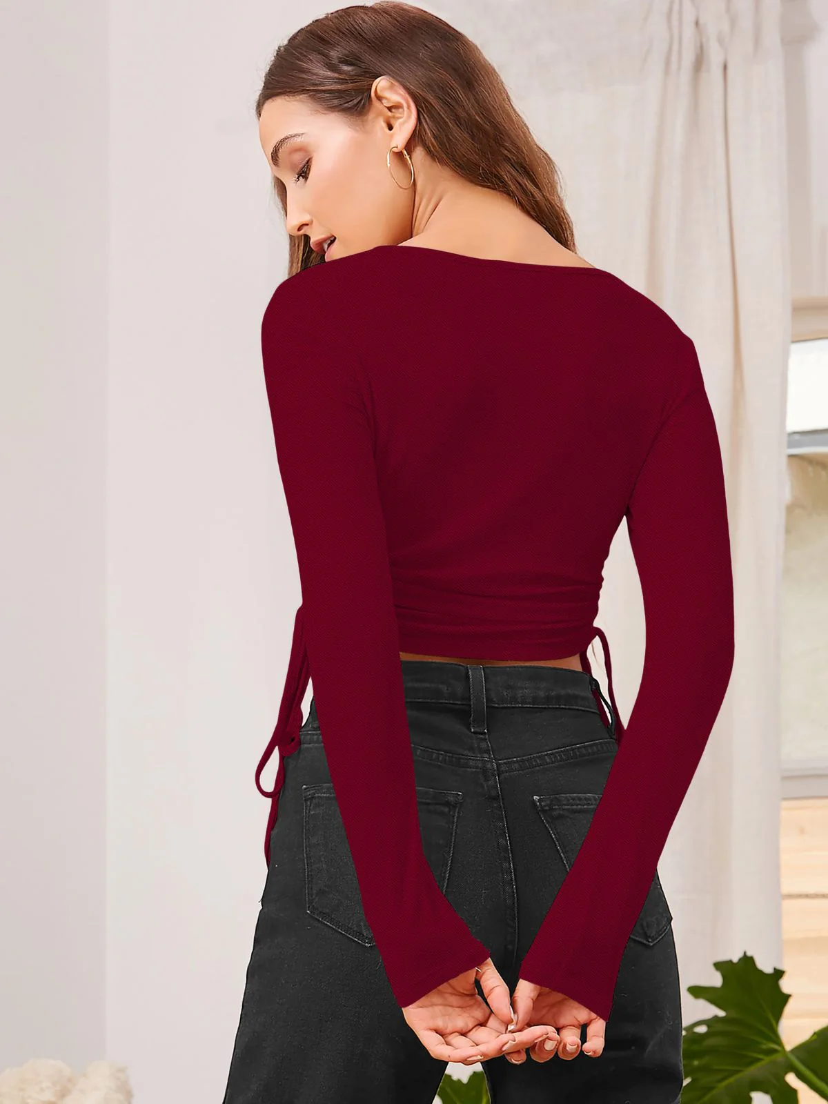 Odette Maroon Polyster Solid Top For Women - Image 4