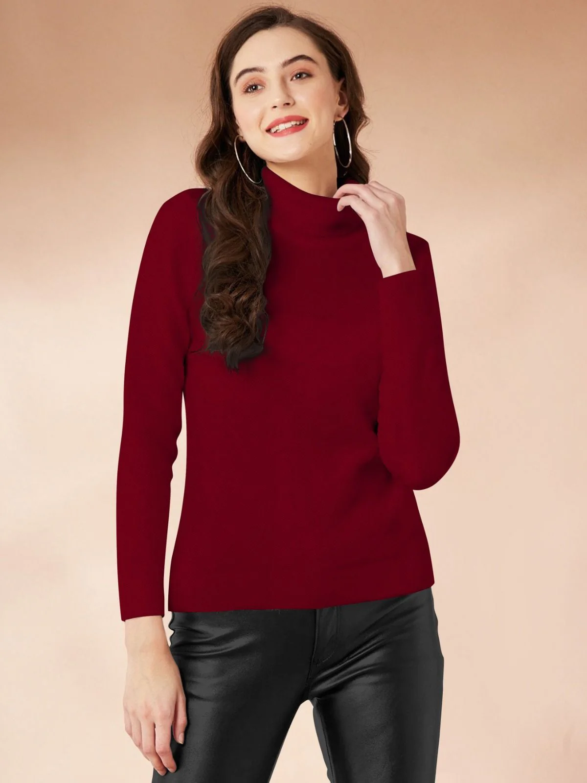 Odette Maroon Polyster Solid Top For Women