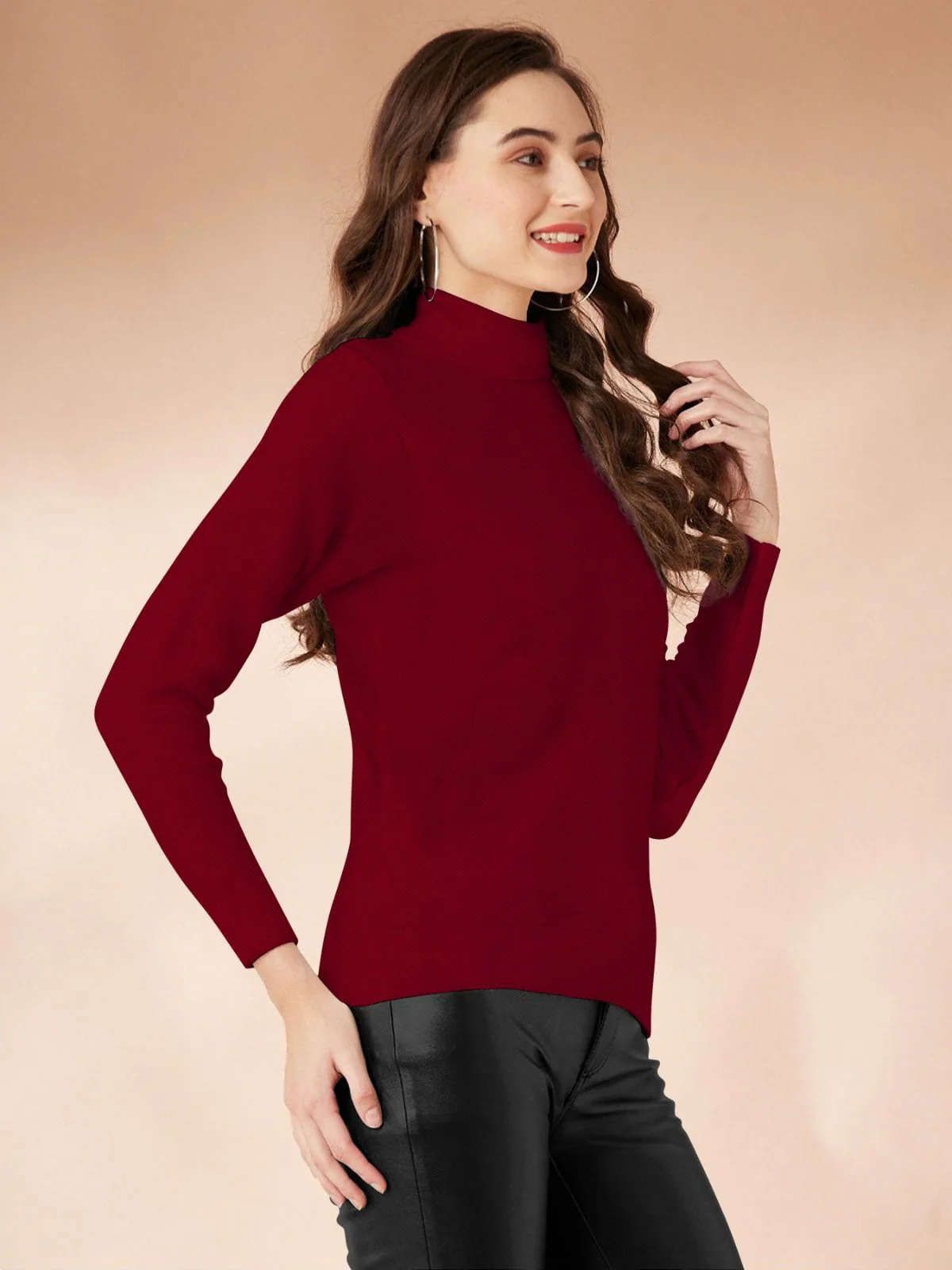 Odette Maroon Polyster Solid Top For Women - Image 2
