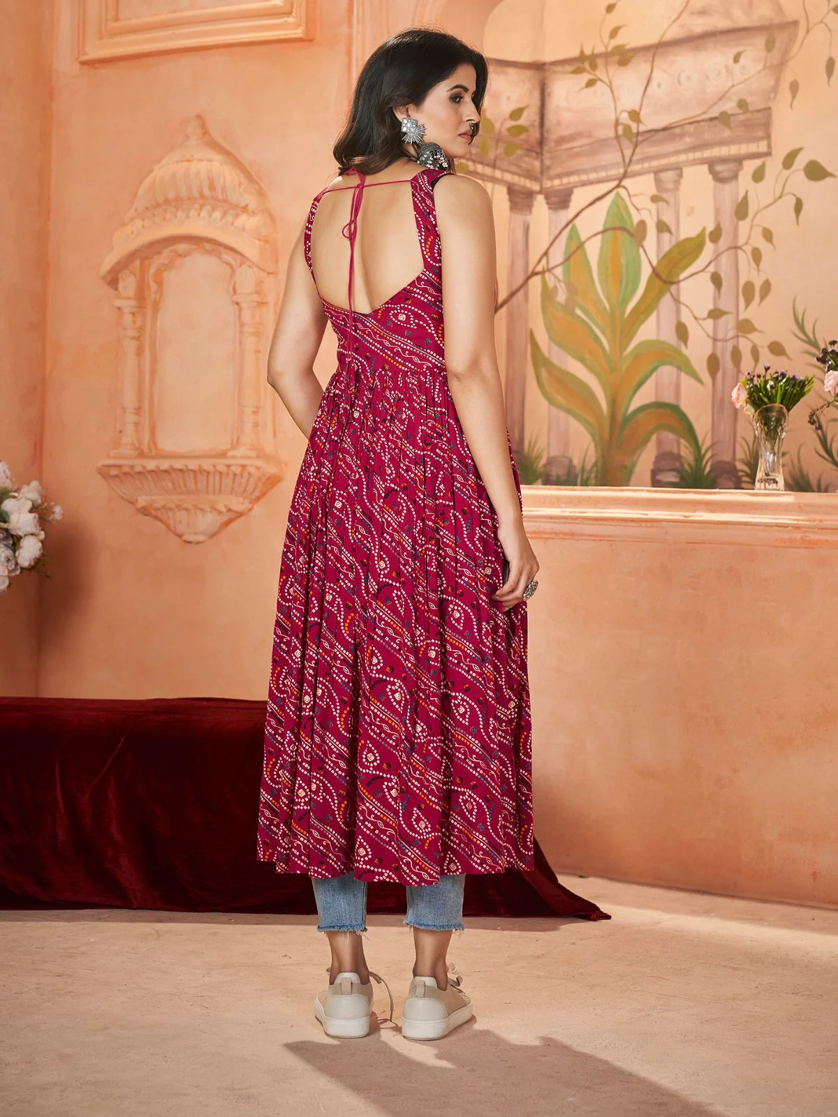 Odette Maroon Printed Rayon Stitched Kurti For Women - Image 5