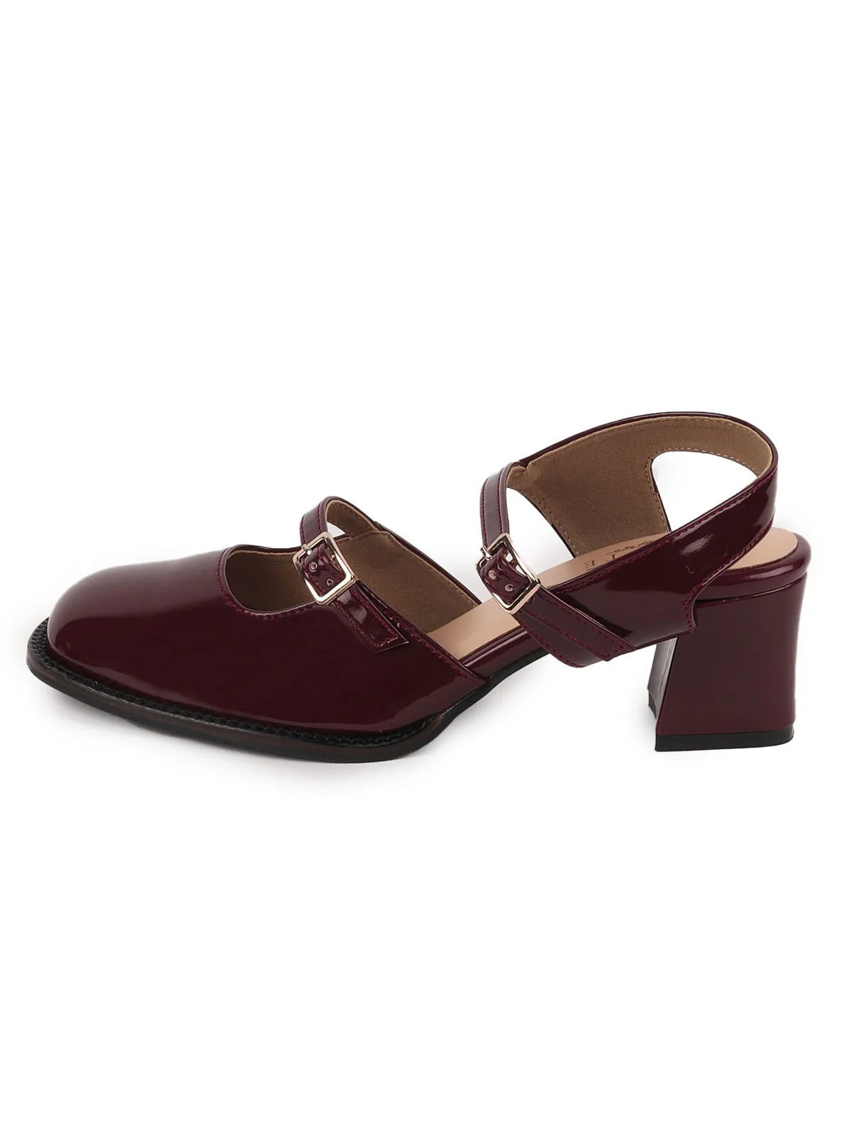 Odette Maroon PU Solid Shoes For Women - Image 7