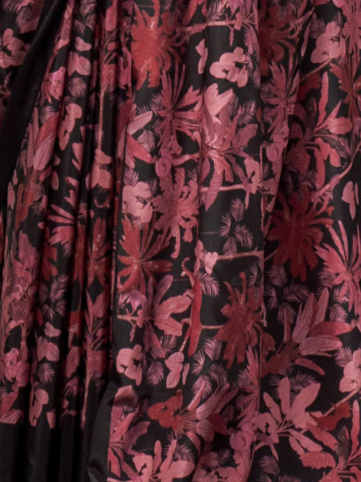 Odette Maroon Satin Printed Saree With Unstitched Blouse For Women - Image 4