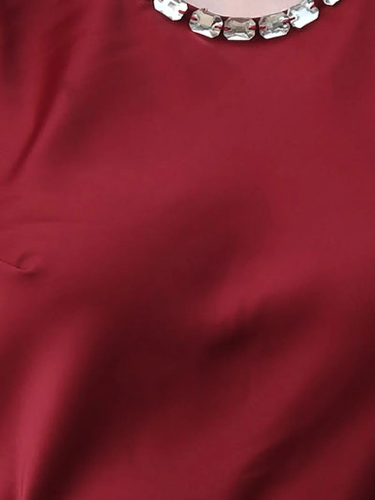 Odette Maroon Satin Solid Dress For Women - Image 6