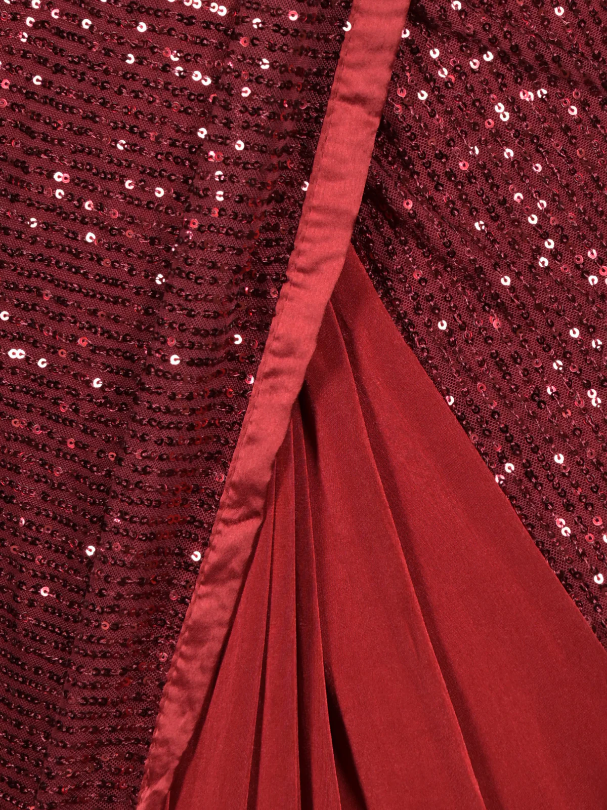 Odette Maroon Sequins Embroidered Ready-to-Wear Lycra Saree with Stitched Blouse for Women - Image 5