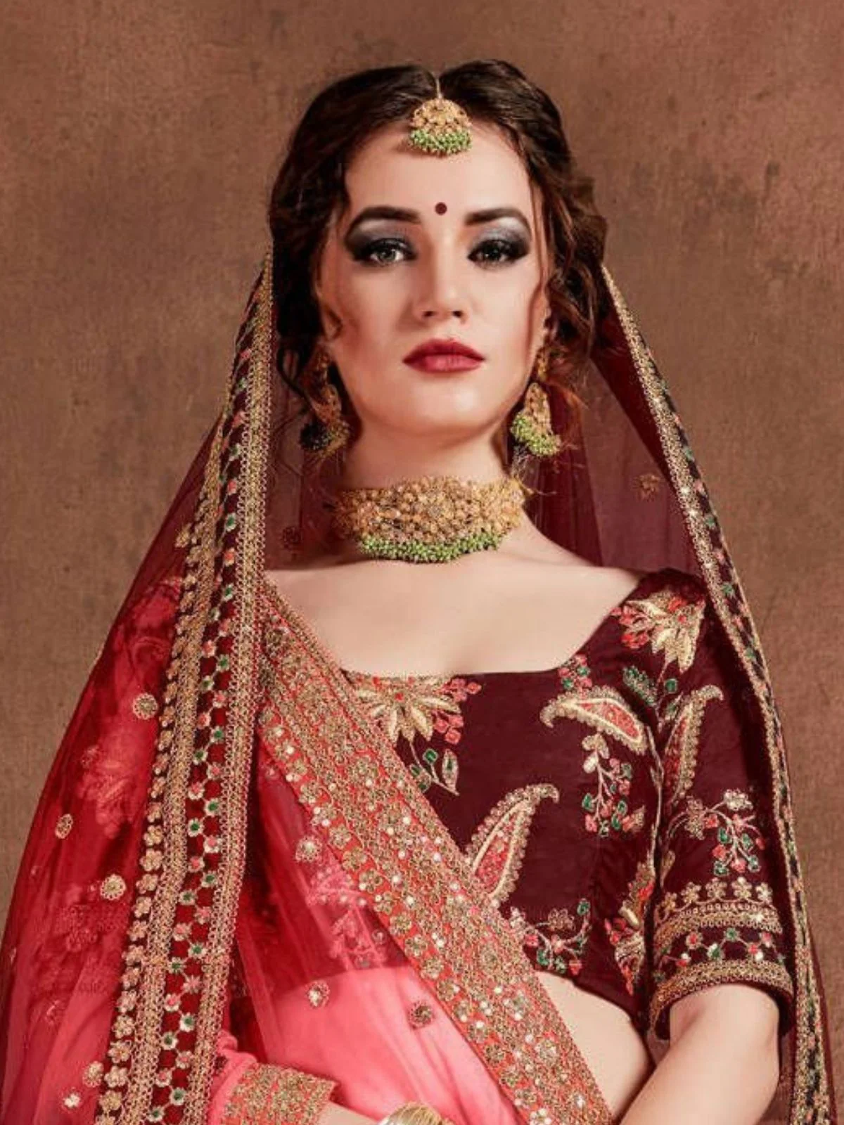 Odette Maroon Silk Blend Embroidered Semi-Stitched lehenga For Women - Image 5