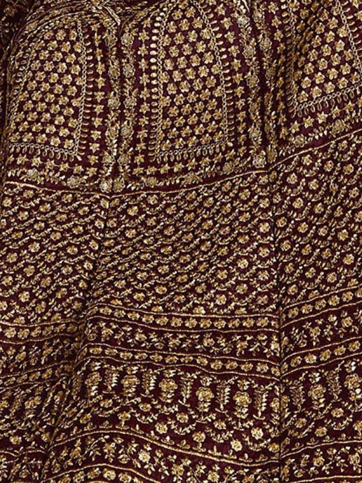 Odette Maroon Silk Blend Embroidered Semi-Stitched lehenga For Women - Image 6