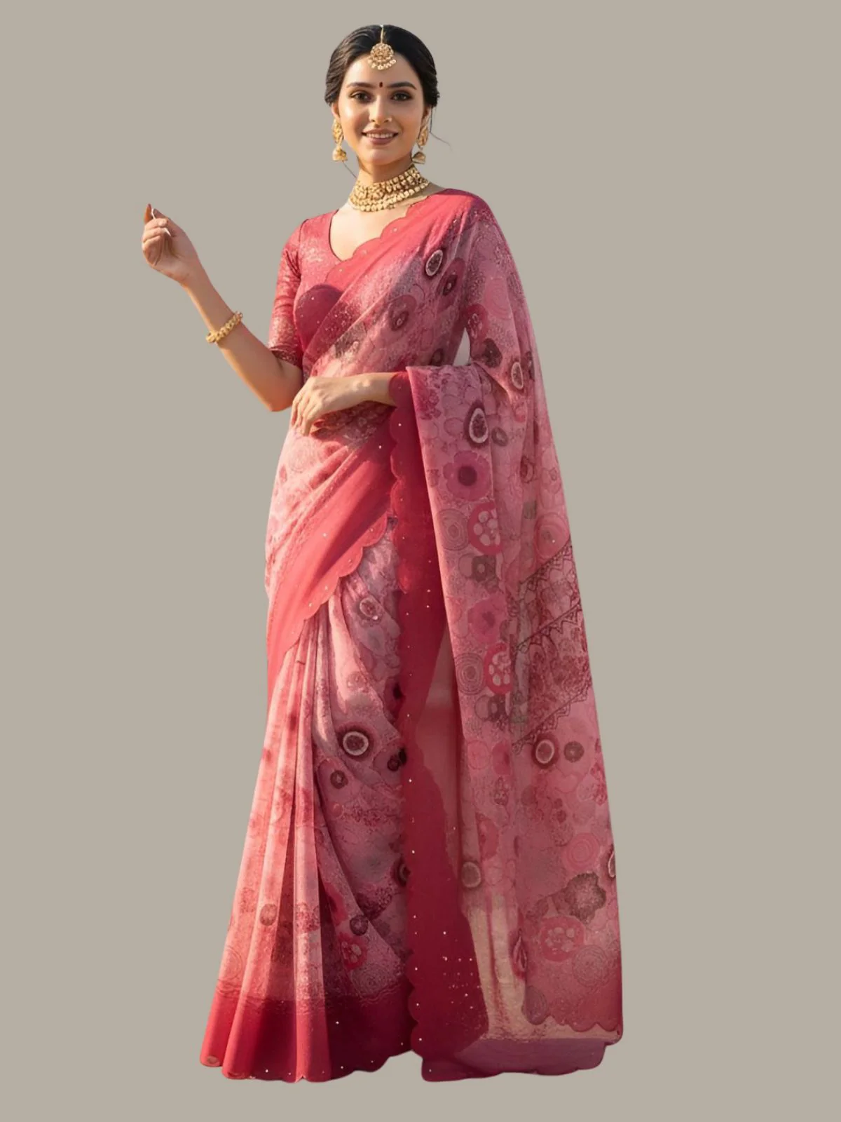 Odette Maroon Silk Printed Saree For Women - Image 3
