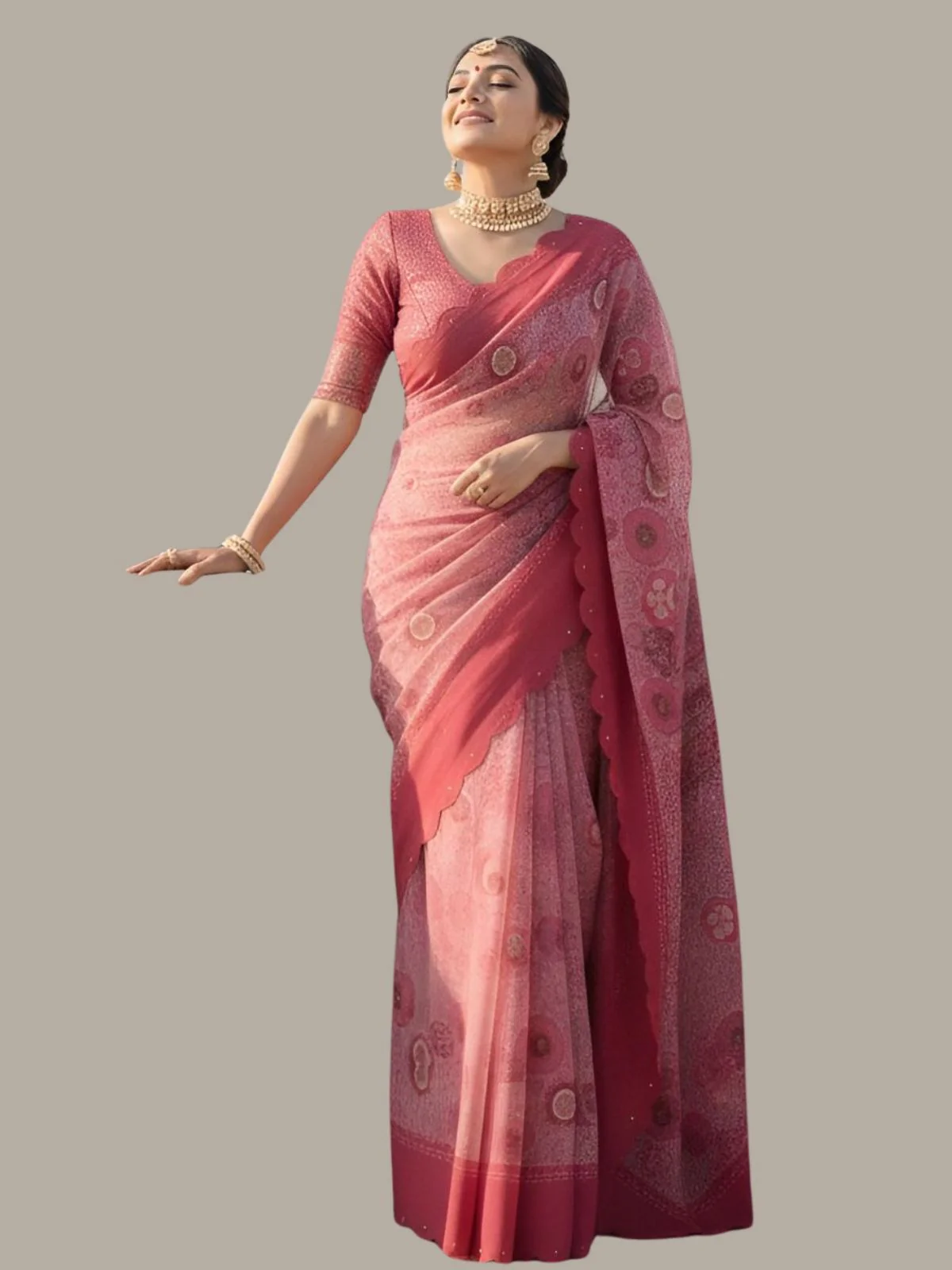 Odette Maroon Silk Printed Saree For Women - Image 4