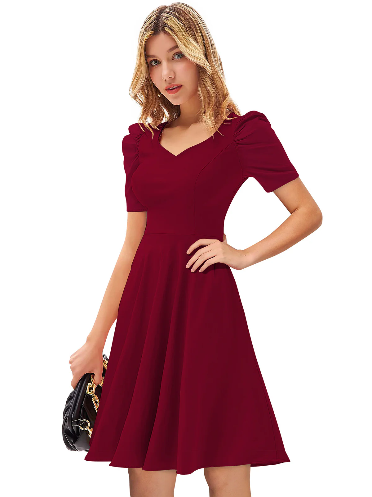 Odette Maroon Skater Knit Fabric Dress For Women - Image 2
