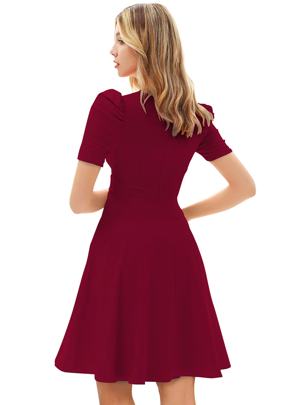 Odette Maroon Skater Knit Fabric Dress For Women - Image 3