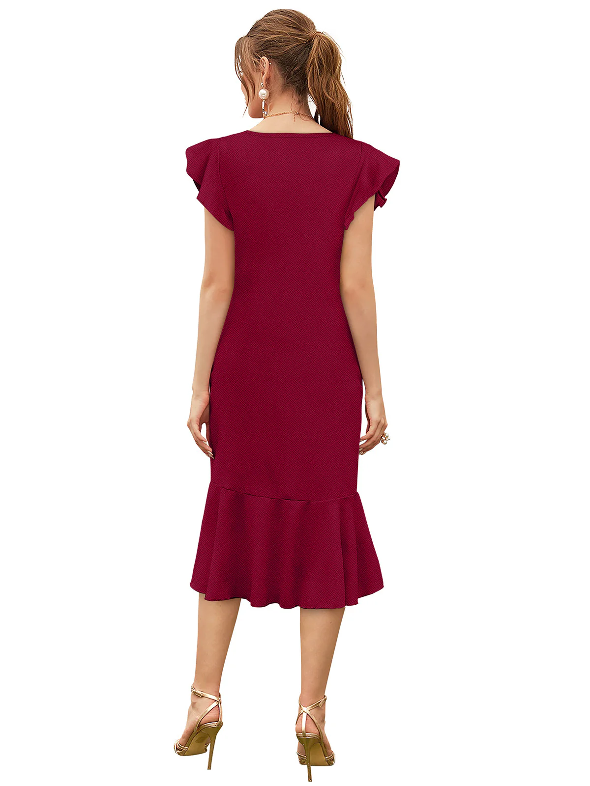 Odette Maroon Knit Fabric Dress For Women - Image 4