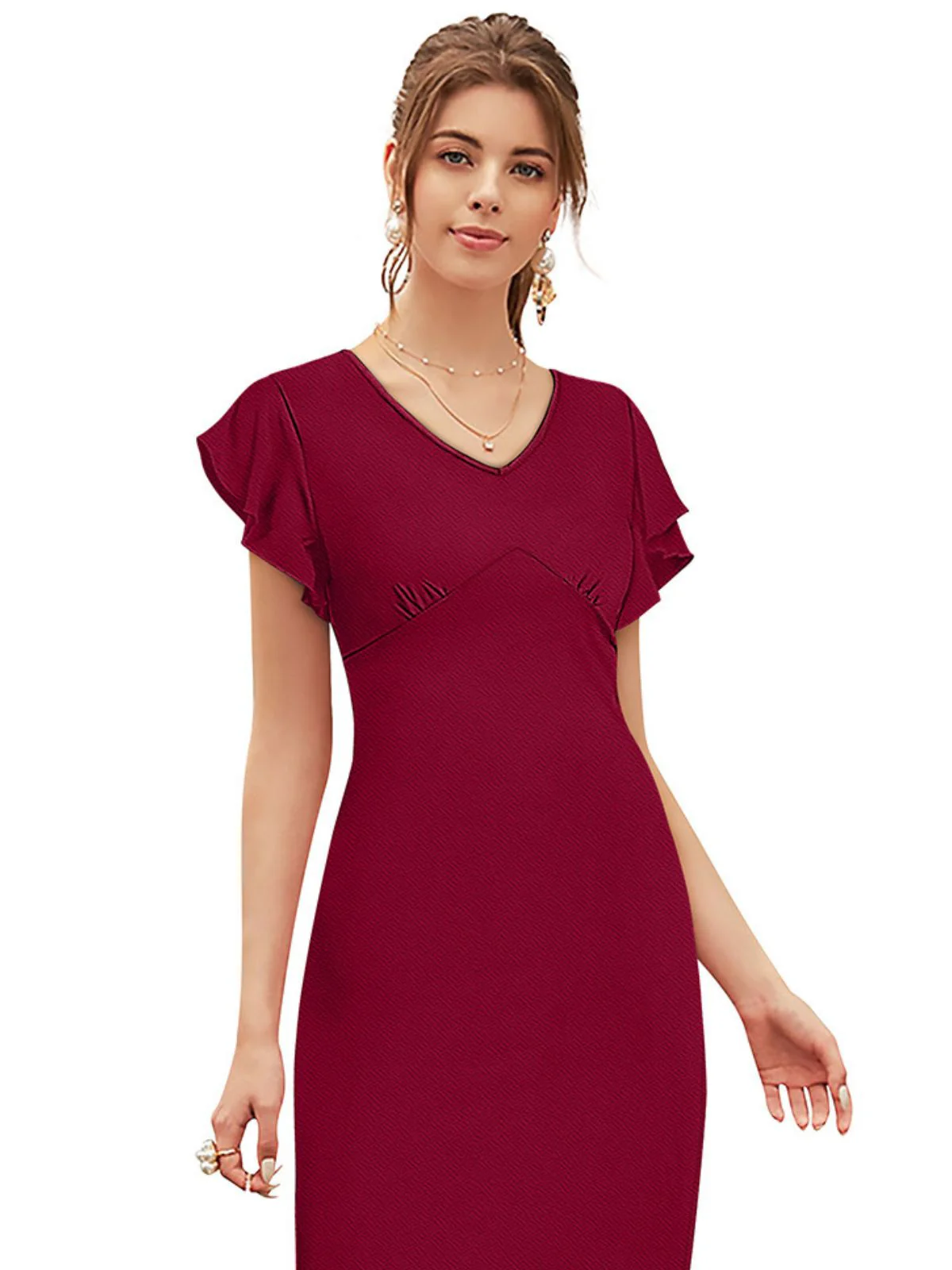 Odette Maroon Knit Fabric Dress For Women - Image 5