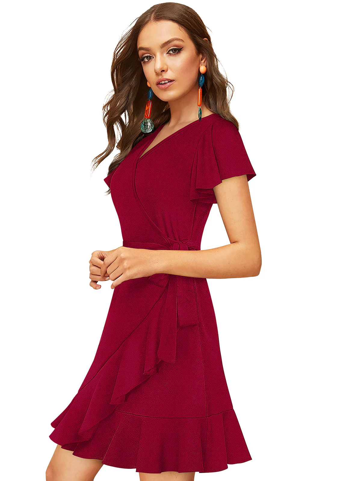 Odette Maroon Knit Fabric Dress For Women - Image 3