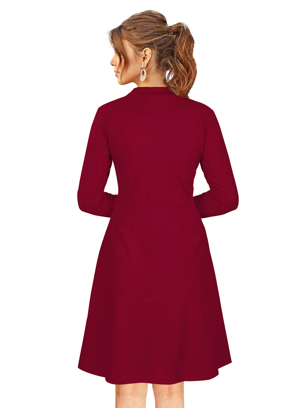 Odette Maroon Skater Knit Fabric Dress For Women - Image 4
