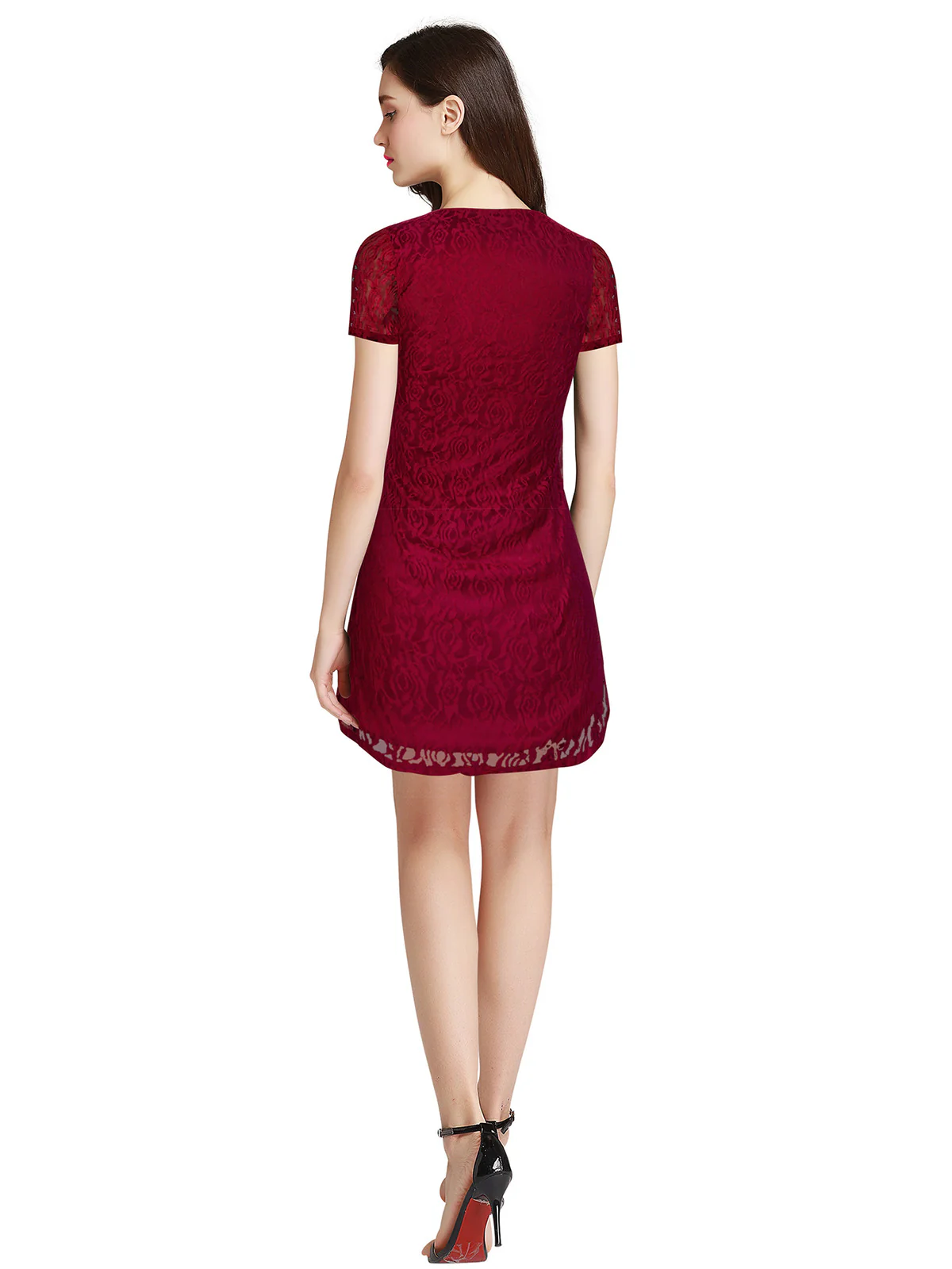 Odette Maroon Net Dress For Women - Image 4