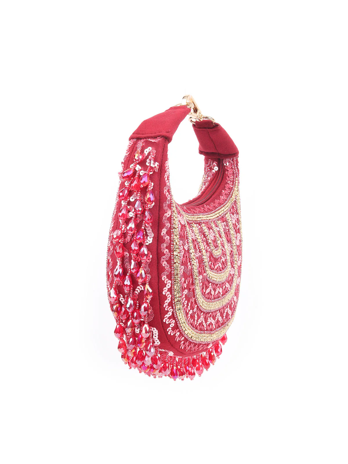 Odette Maroon Suede Bead And Sequins Hand Bag For Women - Image 4