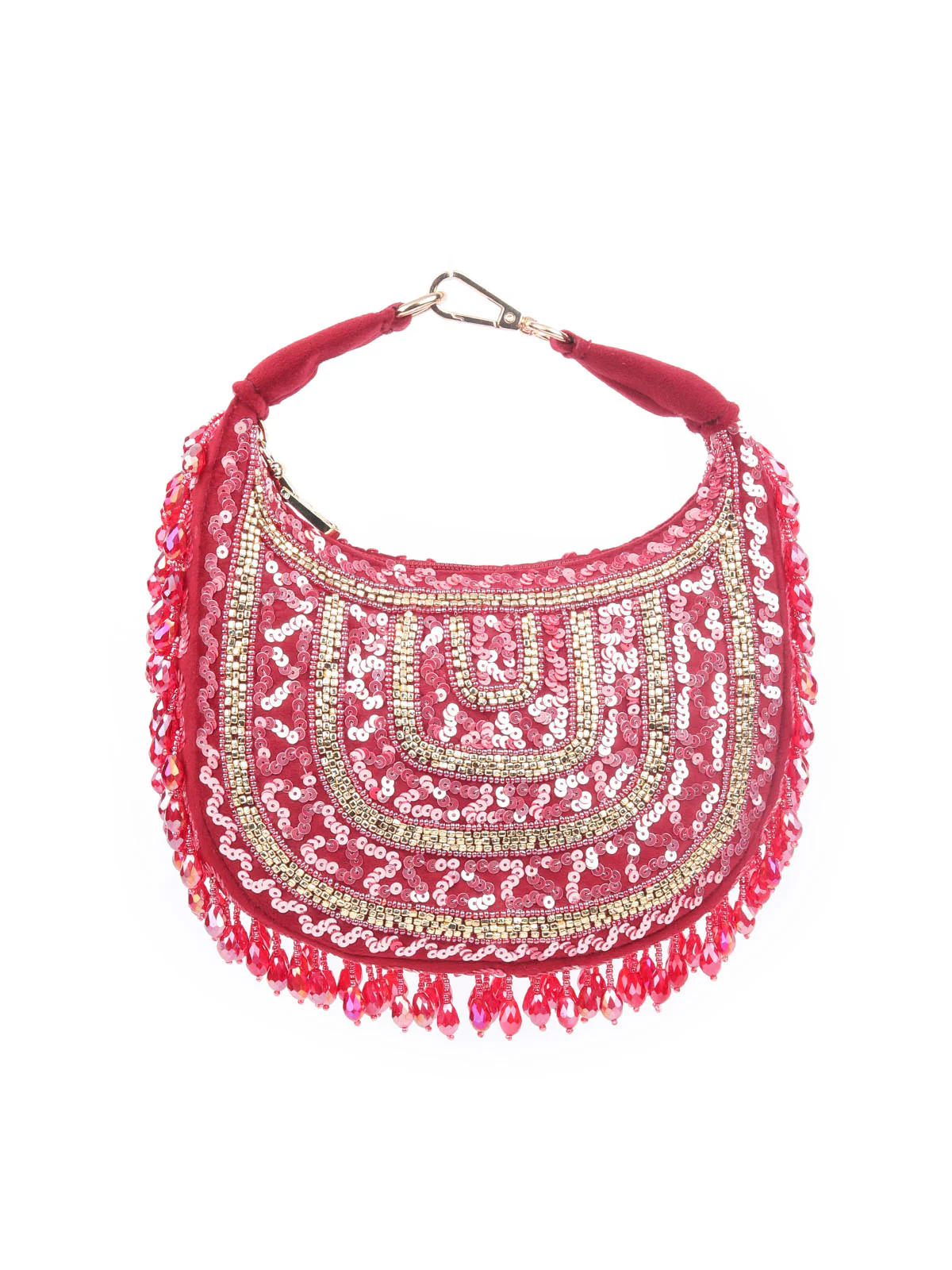 Odette Maroon Suede Bead And Sequins Hand Bag For Women - Image 5